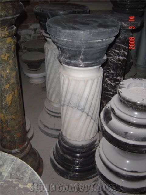 White and Brown Marble Handcarved Building Column Capitals