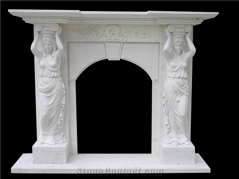 White Marble Fireplace Railing Column Capital Carving Customized Stone