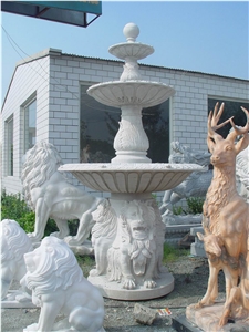 White Marble Hand Carved Garden Fountain, Sculptured Outdoor Fountains