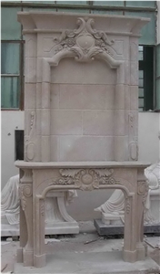 White Marble Handcarved Fireplaces Mantel, Western Style Fireplace
