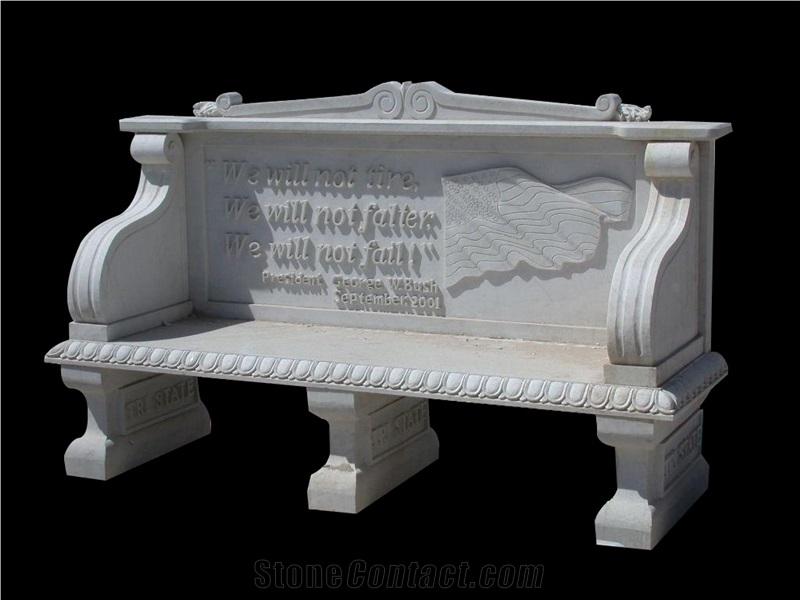 White Marble Handcarved Outdoor Bench, Western Style Bench