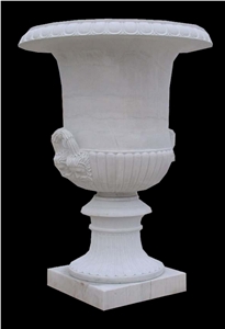 White Marble Handcarved Outdoor Flower Pot, Western Style Planters