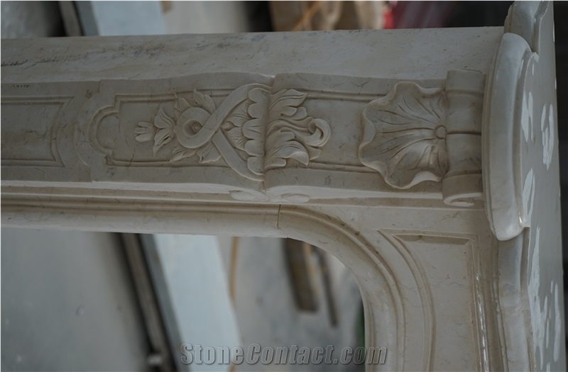White Marble Handcarved Sculpture Stone Fireplace Mantels