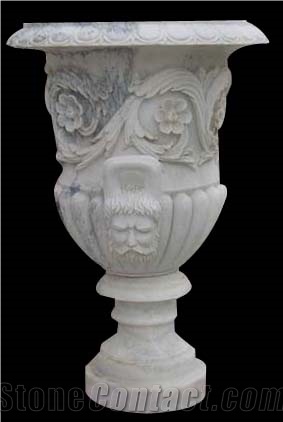 White Marble Handcarved,Sculptured Stone Flower Pot/Marble Vases