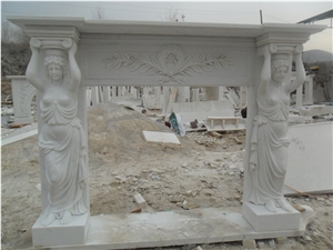 White Marble Handcarved Stone Fireplace
