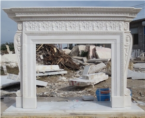 White Marble Handcarved Stone Fireplace