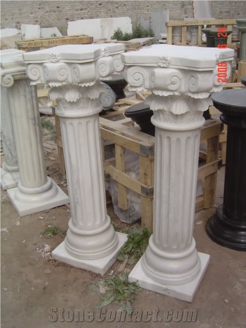 White Marble Pedestal Columns, Carving Stone Columns