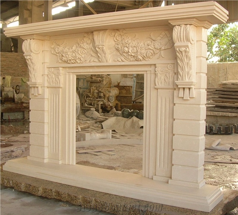 Beige Marble Fireplace Customized Design