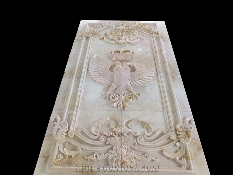 Beige Marble Fireplace Railing Column Capital Carving Customized Stone
