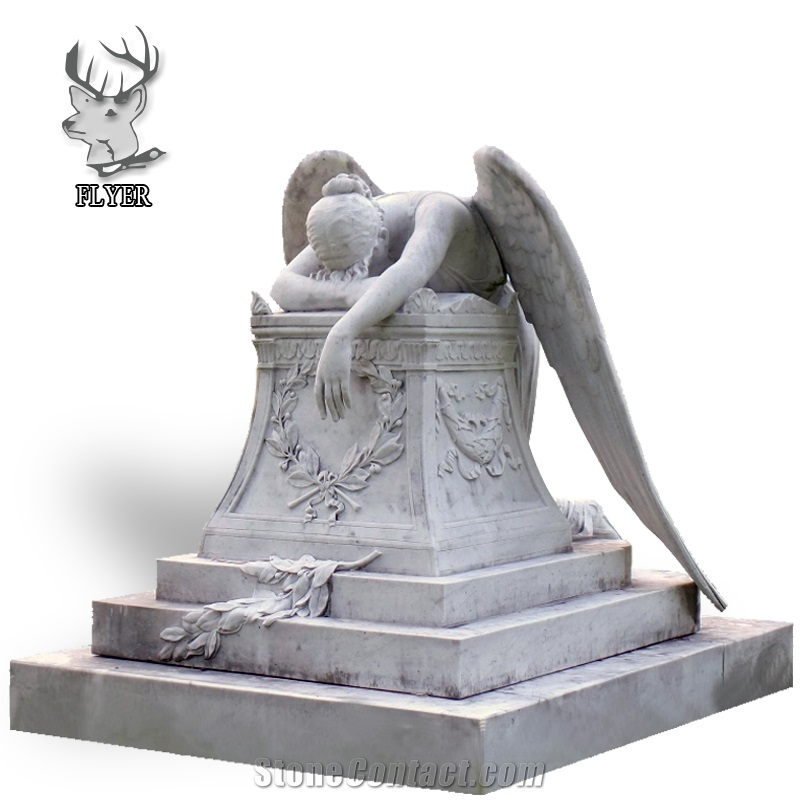 Cemetery Angel Statue Life Size White Marble Kneeling Angel Statue