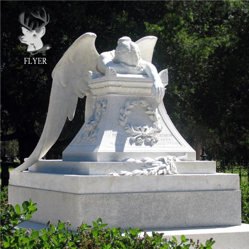 Cemetery Angel Statue Life Size White Marble Kneeling Angel Statue