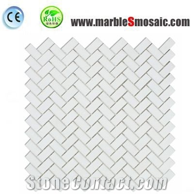 Pure White Herringbone Marble Mosaic