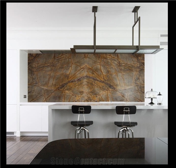 Bidasar Brown Marble and White Quartz Kitchen Countertop