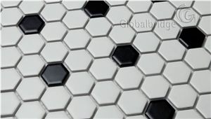 Hexagon Black and White Ceramic Mosaic Bathroom Floor Tile
