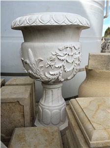 White Marble Carved Flower Pot