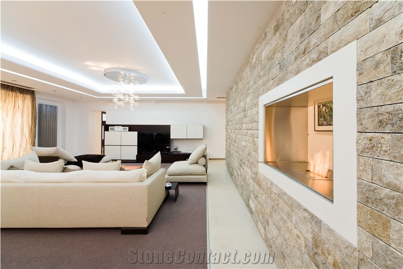 Travertine Stone Interior Wall Cladding Split Face From