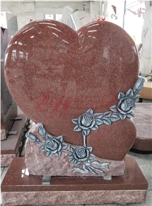 Indian Red Granite Headstone Heart&Rose Carving