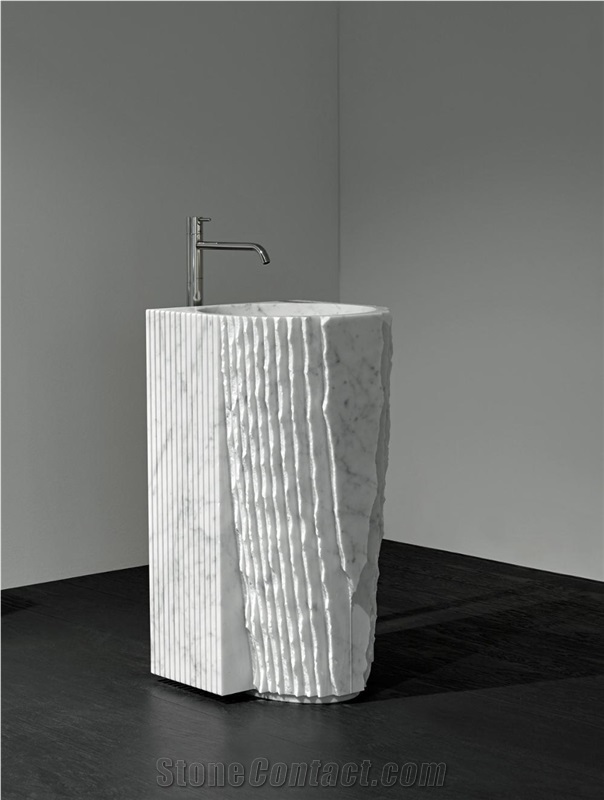 Exterior Split Solid Marble Carrara Bathroom Sinks