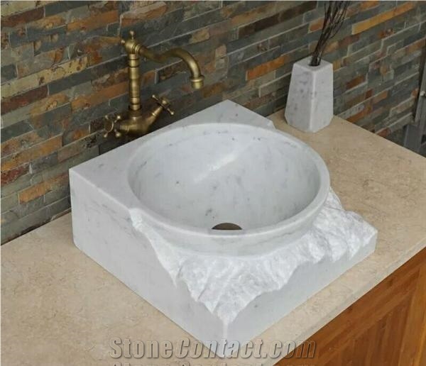 Guangxi White Natural Stone Wash Basins,Marble Handwash for Kitchen