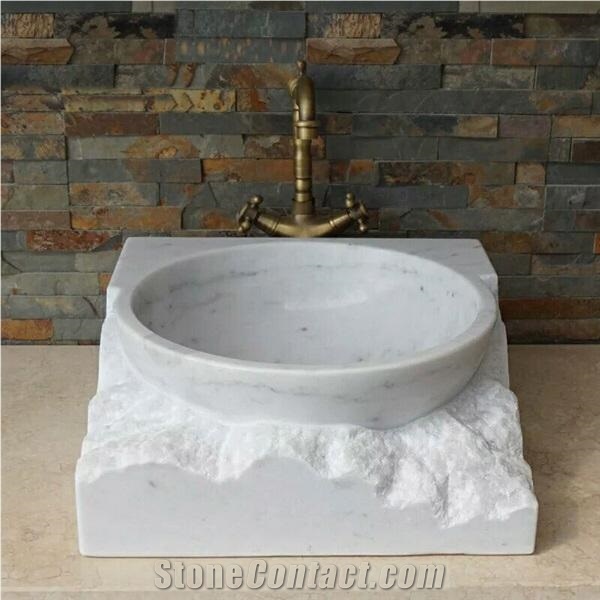 Guangxi White Natural Stone Wash Basins,Marble Handwash for Kitchen