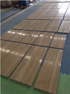 Light Beige Travertine Polished Book Matching Slab Flooring Tiles