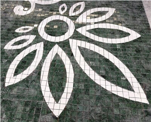 Mixed Green&White Marble Inlay Medallion for Floor
