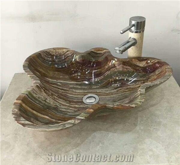Onyx Round Sinks,Polished Bathroom Sinks,Brown Onyx Wash Basins