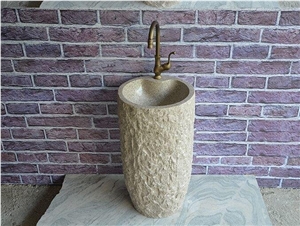Pedestal Basins,Pedestal Sinks,Beige Marble Free Standing Wash Bowl
