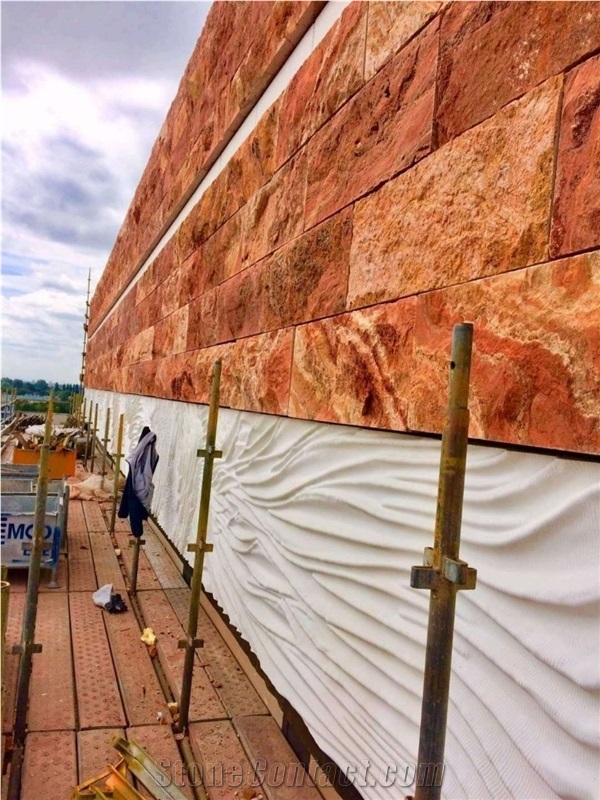 Red Sandstone Wall Cladding Natural Split Mushroom Tile Covering, Raj Red Sandstone Sandstone Tiles & Slabs