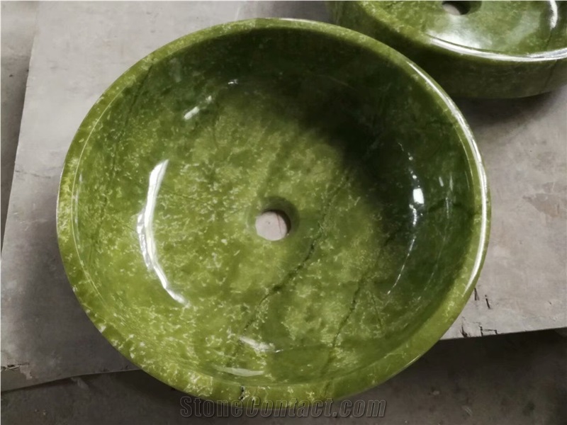 Round Marble Basins Green Jade Marble Wash Basins for Bathroom Sink