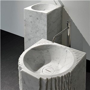 Solide Carrara White Marble Wash Basins for Bathroom