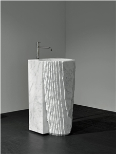Solide Carrara White Marble Wash Basins for Bathroom