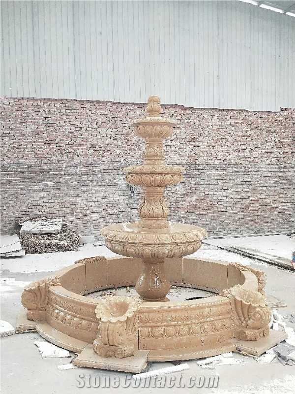 Three Tiers Yellow Limestone Larger Fountain for Garden