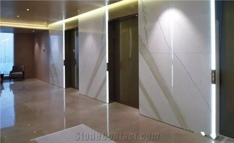 White Calacatta Marble Wall Cladding Book Matching Marble Slab