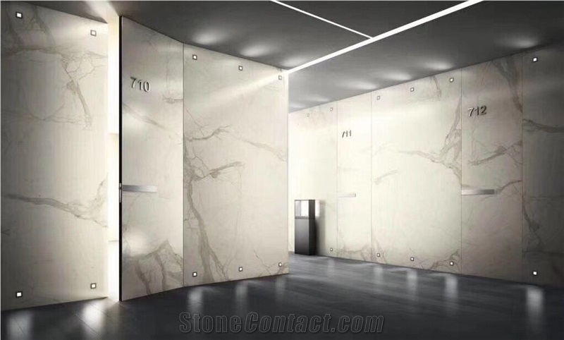White Calacatta Marble Wall Cladding Book Matching Marble Slab