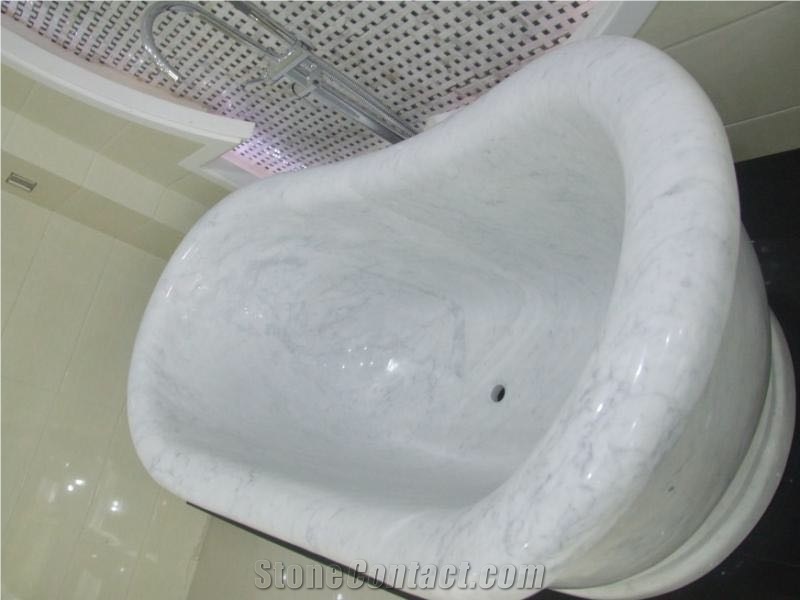 White Carrara Bath Tub Polished White Marble Tubs