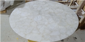 White Crystal Preciousstone Backlit Agate Round Table White Marble