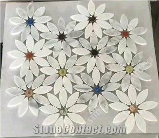White Marble Design Miosaic Flower Pattern Art Design Mosaic Art