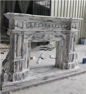 White Marble Fireplace White with Grey Veins Modern Handcarved