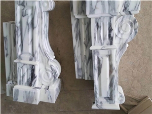 White Marble Fireplace White with Grey Veins Modern Handcarved