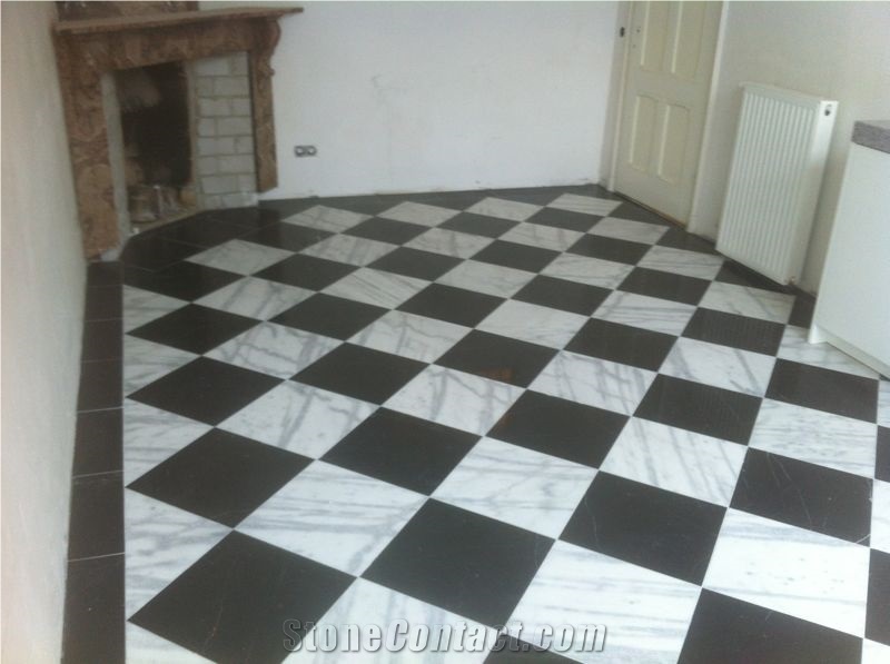 White Marble with Grey Lines Black Marble with White Lines Floor Tile
