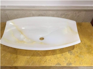 White Onyx Basin,Polished Bathroom Stone Hand Wash Basins Sinks