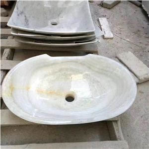 White Onyx Basin,Polished Bathroom Stone Hand Wash Basins Sinks