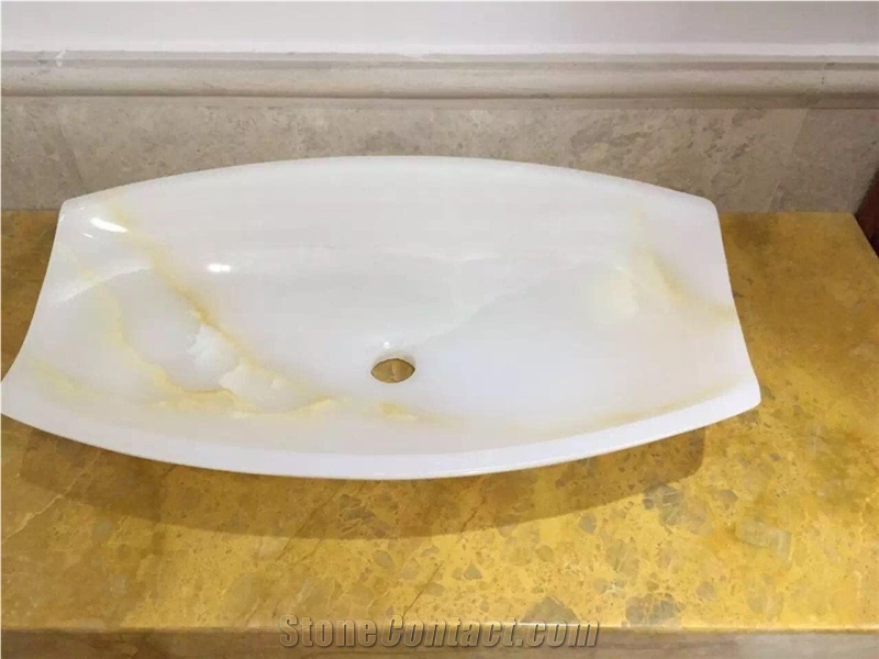 White Onyx Bathroom Square Vessel Sinks,Onyx Washing Basins