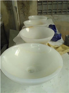 White Onyx Polished Round Wash Basin Washbowl Bathroom Sink