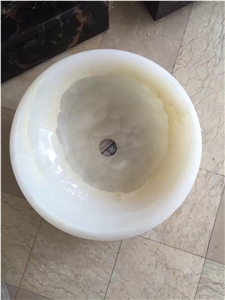 White Onyx Polished Round Wash Basin Washbowl Bathroom Sink