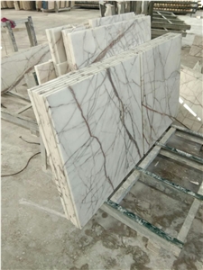 White Marble with Grey Vein Lines Pattern Hotel Lobby Flooring Tiles