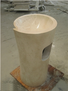 Beige Marble Pedestal Basin