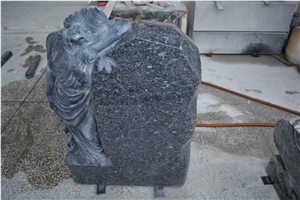 Granite Blue Pearl Tombstone with Carving