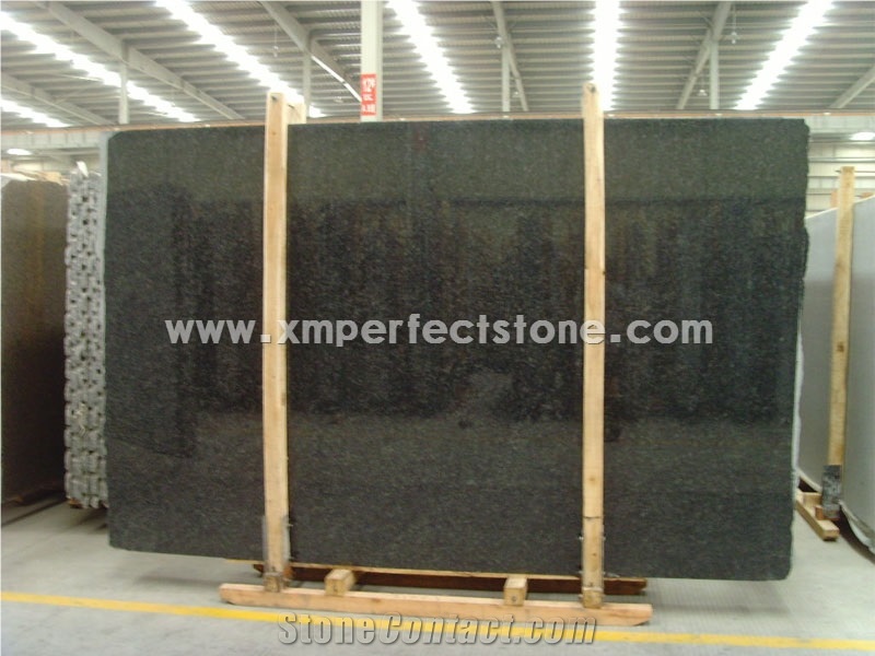 Angola 12mm Thick Black Granite Slab For Kitchen Countertop From